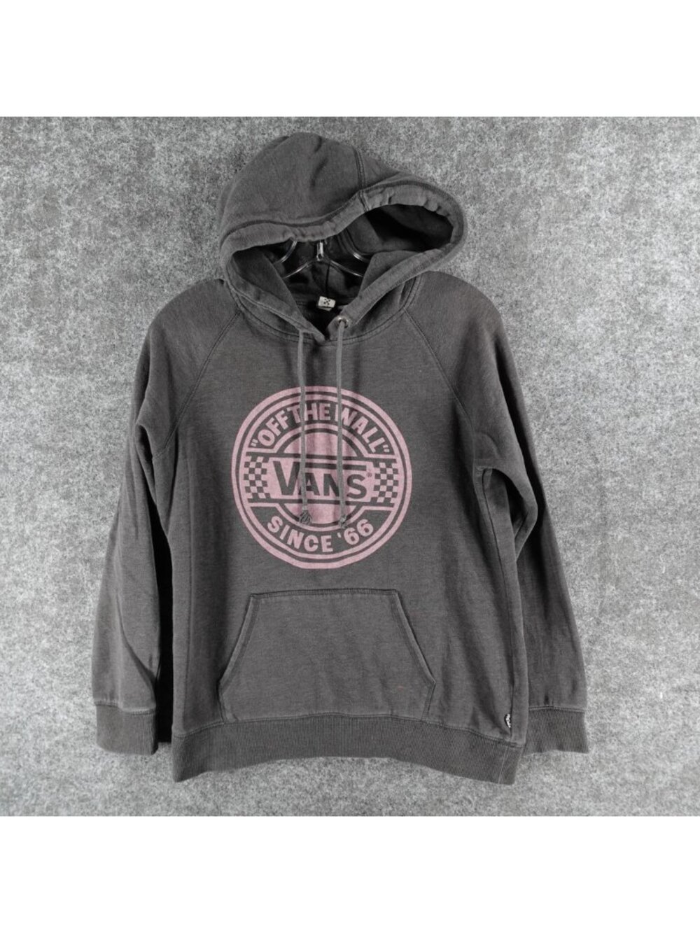 Vans Pullover Hoodie‎ Womens S Gray Fleece Pink Circular Graphic Logo Outdoor